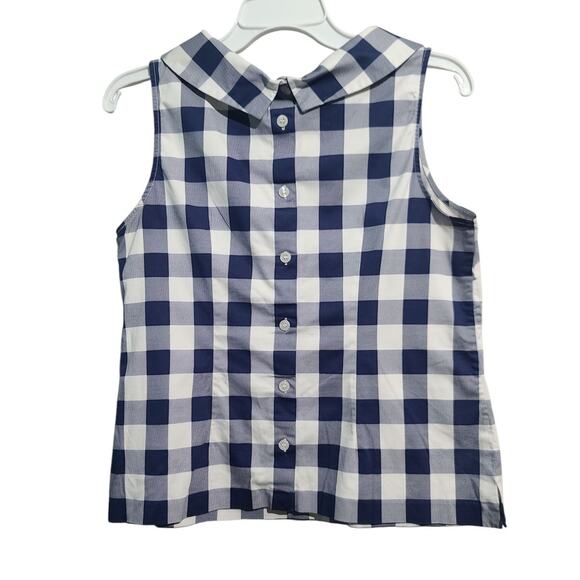 Talbots Petite Blue Plaid Foldover Collar Button Back Sleeveless Top Size 10P - Picture 2 of 5